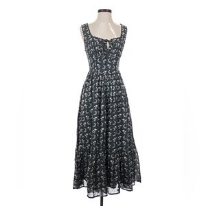 grey floral lace detail midi dress